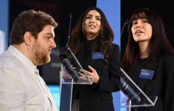 Daniel Gill, Emma Hayashibara and Zara Arain Saqlan share their research at the Night of Science and Engineering