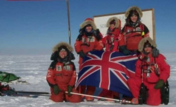 Dr Zoe Hudson celebrating the record breaking trek to the South Pole