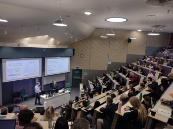 A packed lecture theatre for the UK Organ-on-a-chip Annual Symposium