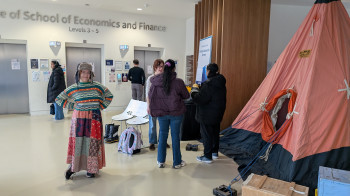 Student volunteer and Antarctic tent