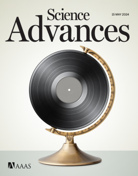 Science Advances cover featuring the paper "Globally, songs and instrumental melodies are slower and higher and use more stable pitches than speech"