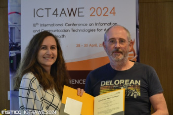 Elif Dogu wins Best Paper Award at ICT4AWE 2024 for her Work on Novel Falls Risk Screening Tool Based on Millimetre-Wave Radar Elif receiving her award from the chair of the panel